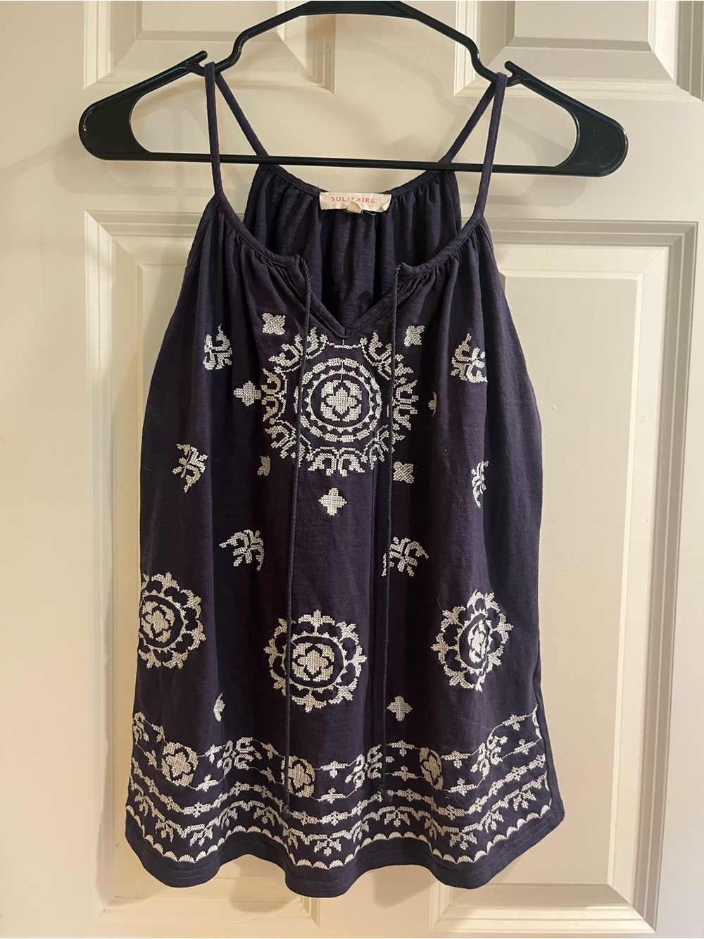 Solitaire Navy Blue Embroidered Spaghetti Strap Camisole